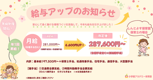 2026年4月給与アップいたしました。昇給は年1回（4月）、賞与は年2回（6月・12月）
